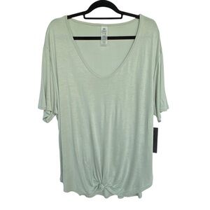 Mono B Knot Front Top Womens Size 3XL  NWT NEW V Neck Mint Green 100% Rayon